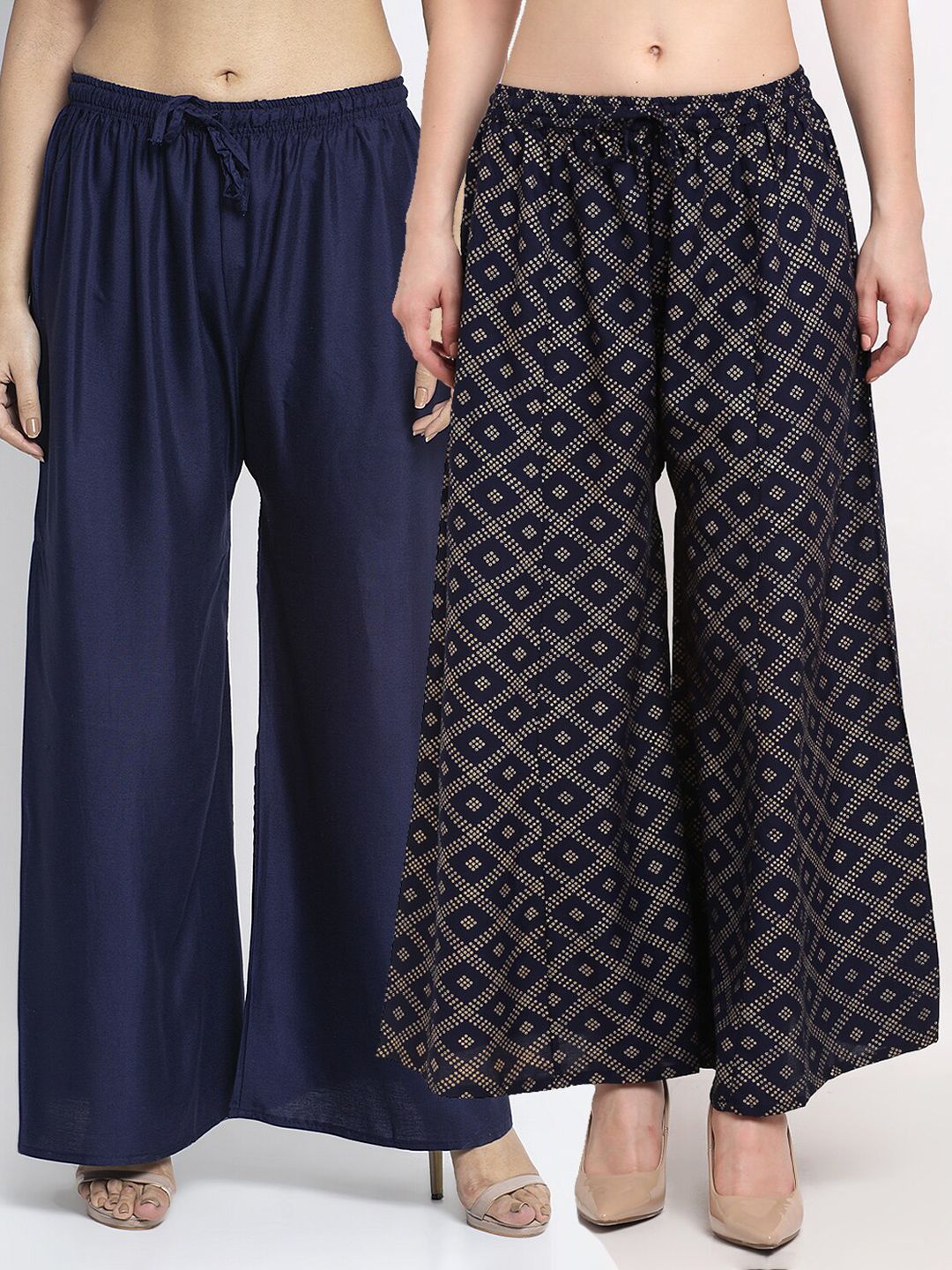 GRACIT Women Pack Of 2Navy Blue & Beige Printed Flared Ethnic Palazzos Price in India