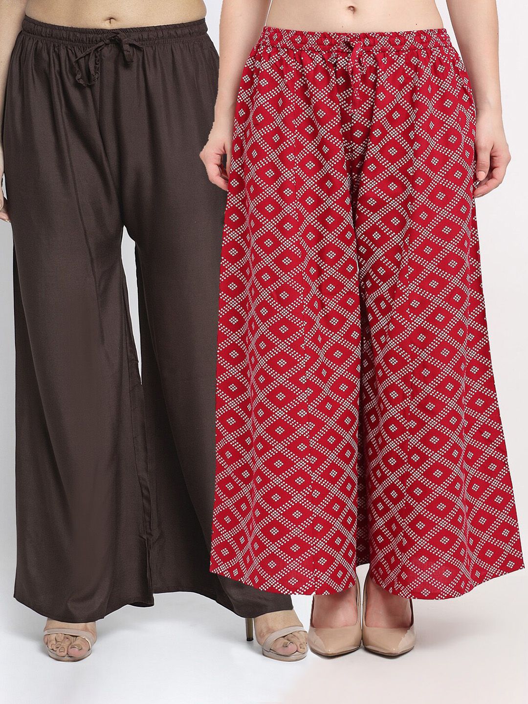 GRACIT Women Pack of 2 Brown & Maroon Flared Ethnic Palazzos Price in India