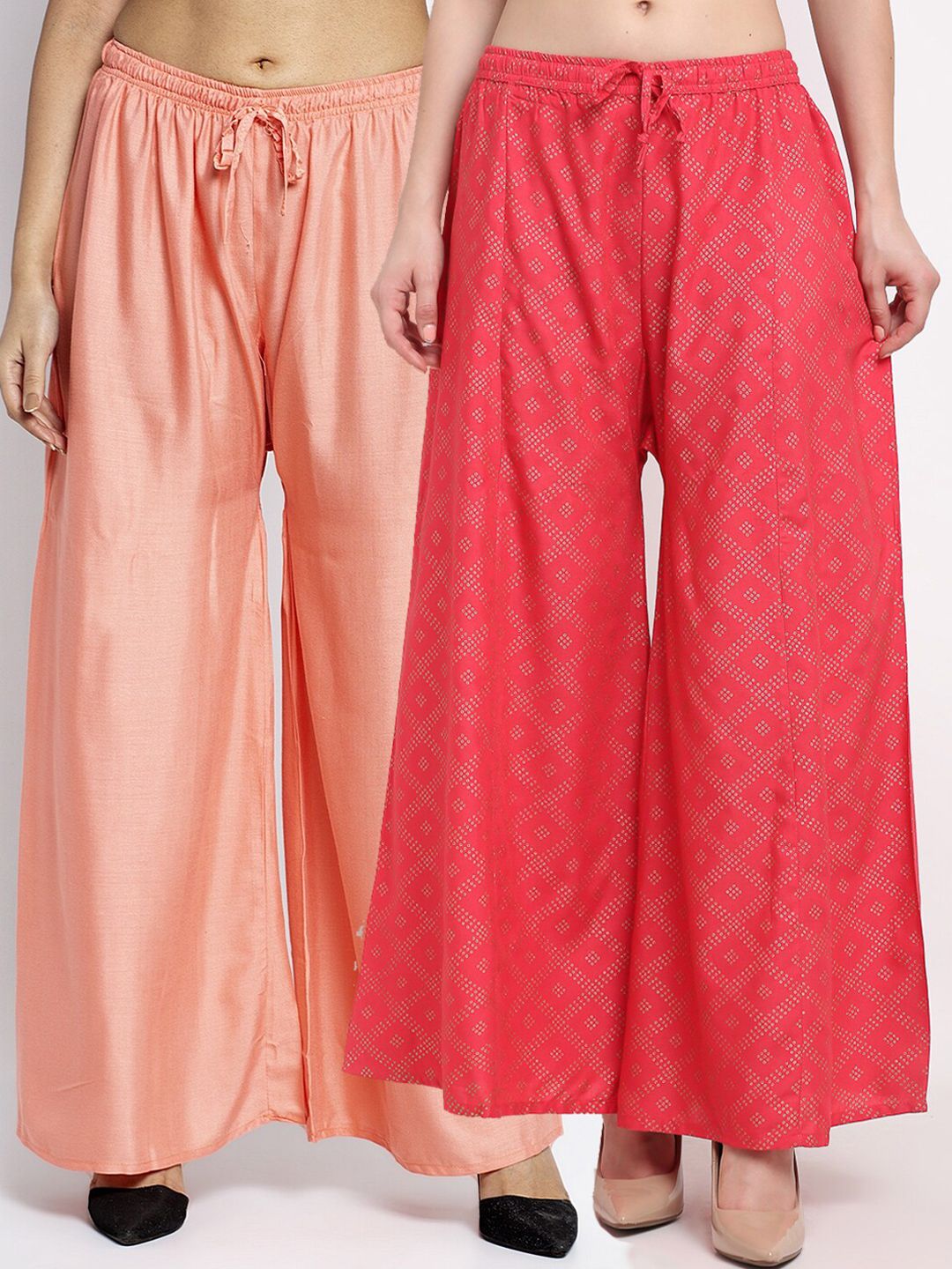 GRACIT Women Pack of 2 Peach-Coloured & Coral Orange Ethnic Palazzos Price in India