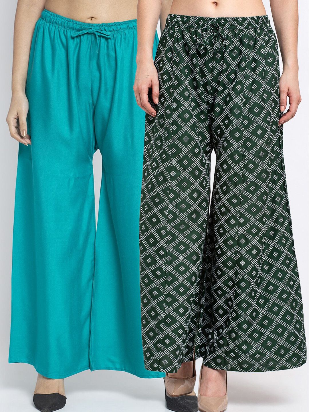 GRACIT Women Pack Of 2 Teal Blue & Green Printed Flared Ethnic Palazzos Price in India