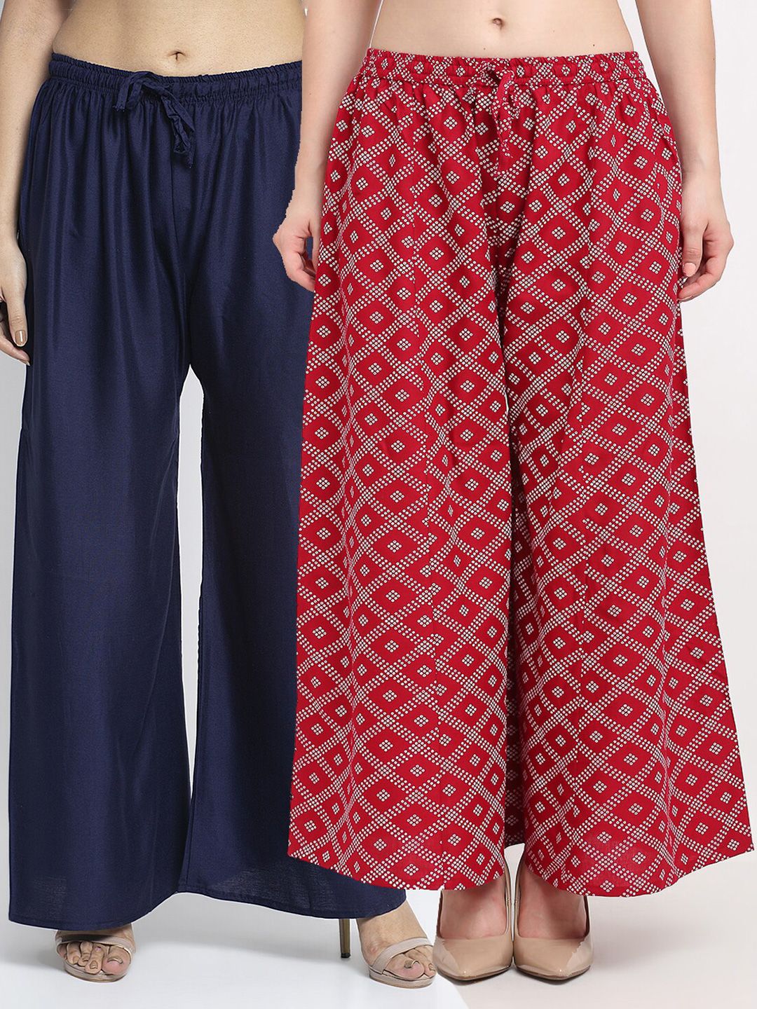 GRACIT Women Set Of 2 Navy Blue & Red Flared Ethnic Palazzos Price in India