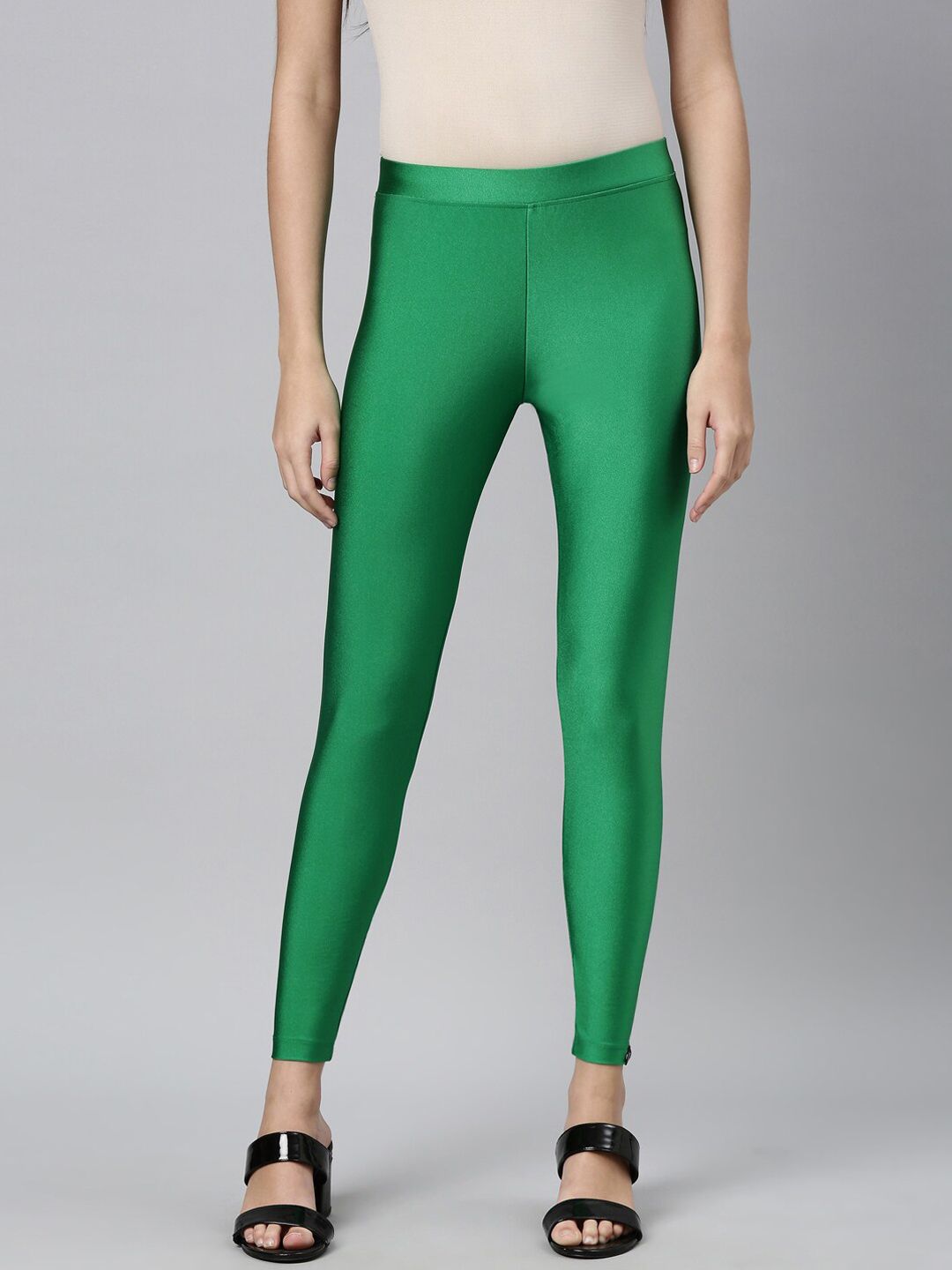 TWIN BIRDS Women Green Solid Shimmer Ankle-Length Leggings Price in India