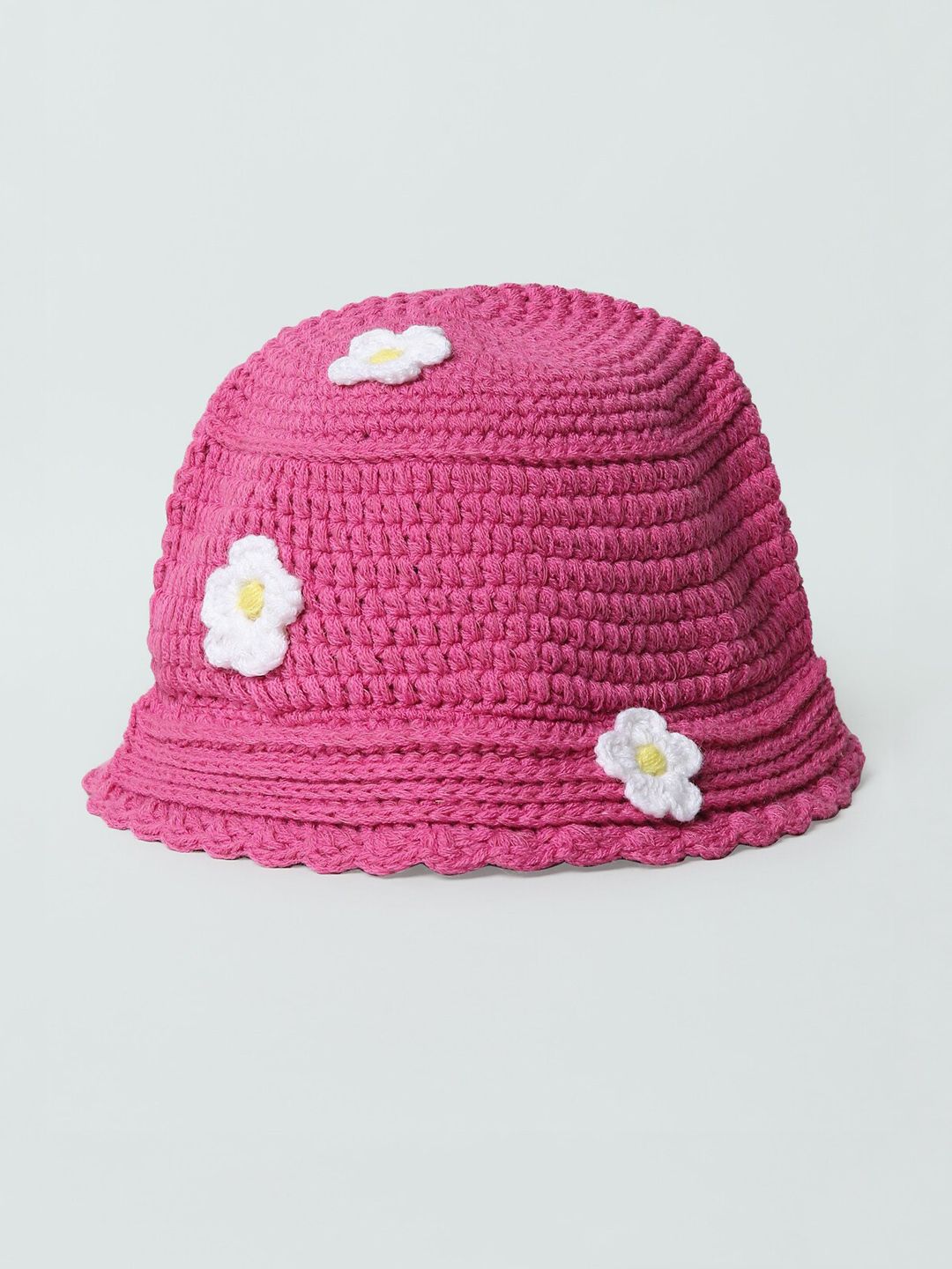 ONLY Women Pink & White Self-Design Bucket Hat Price in India