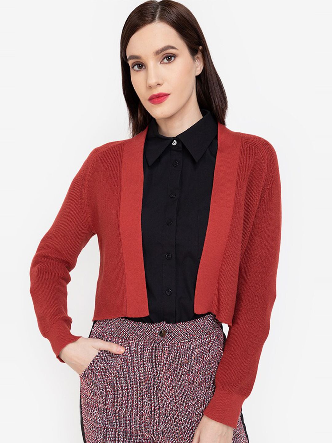 ZALORA WORK Women Red Cropped Cardigan Price in India