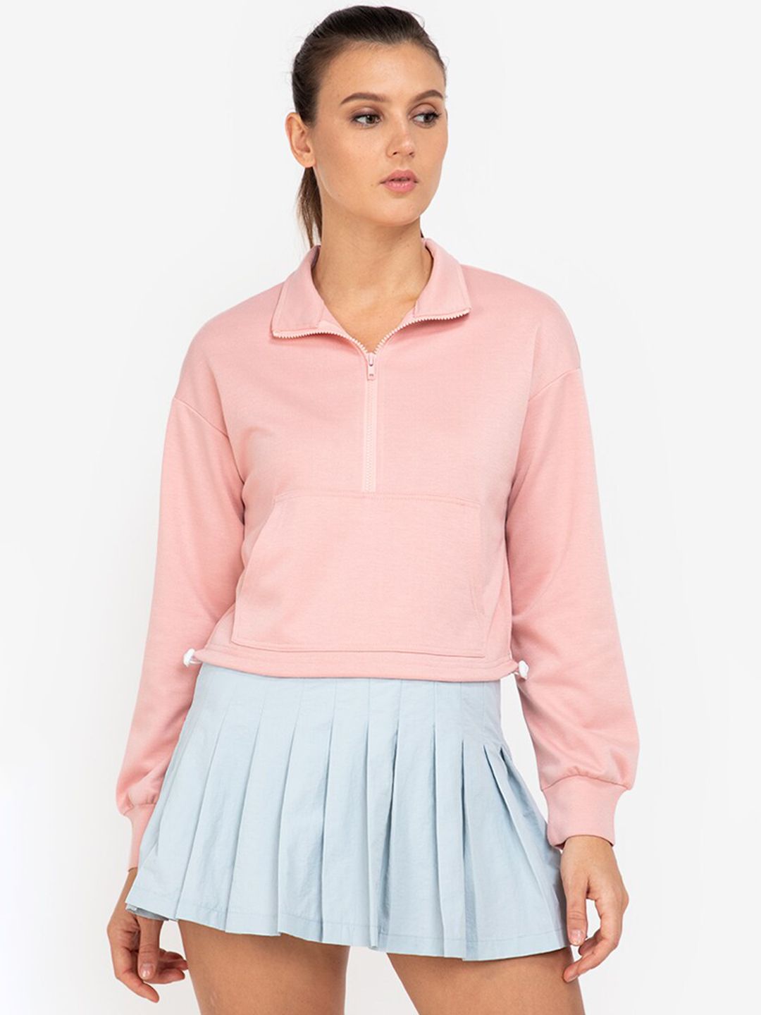 ZALORA ACTIVE Women Pink Half Zip Crop Sweatshirt Price in India