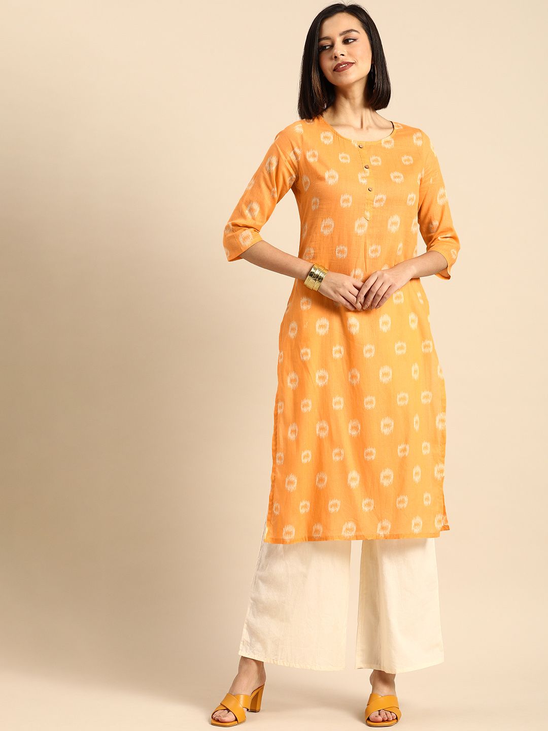 Anouk Women Yellow Ikat Casual Kurta Price in India