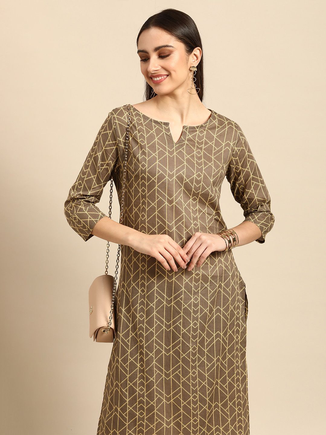 Anouk Women Olive Green Printed Pure Cotton Kurta with Trousers Price in India