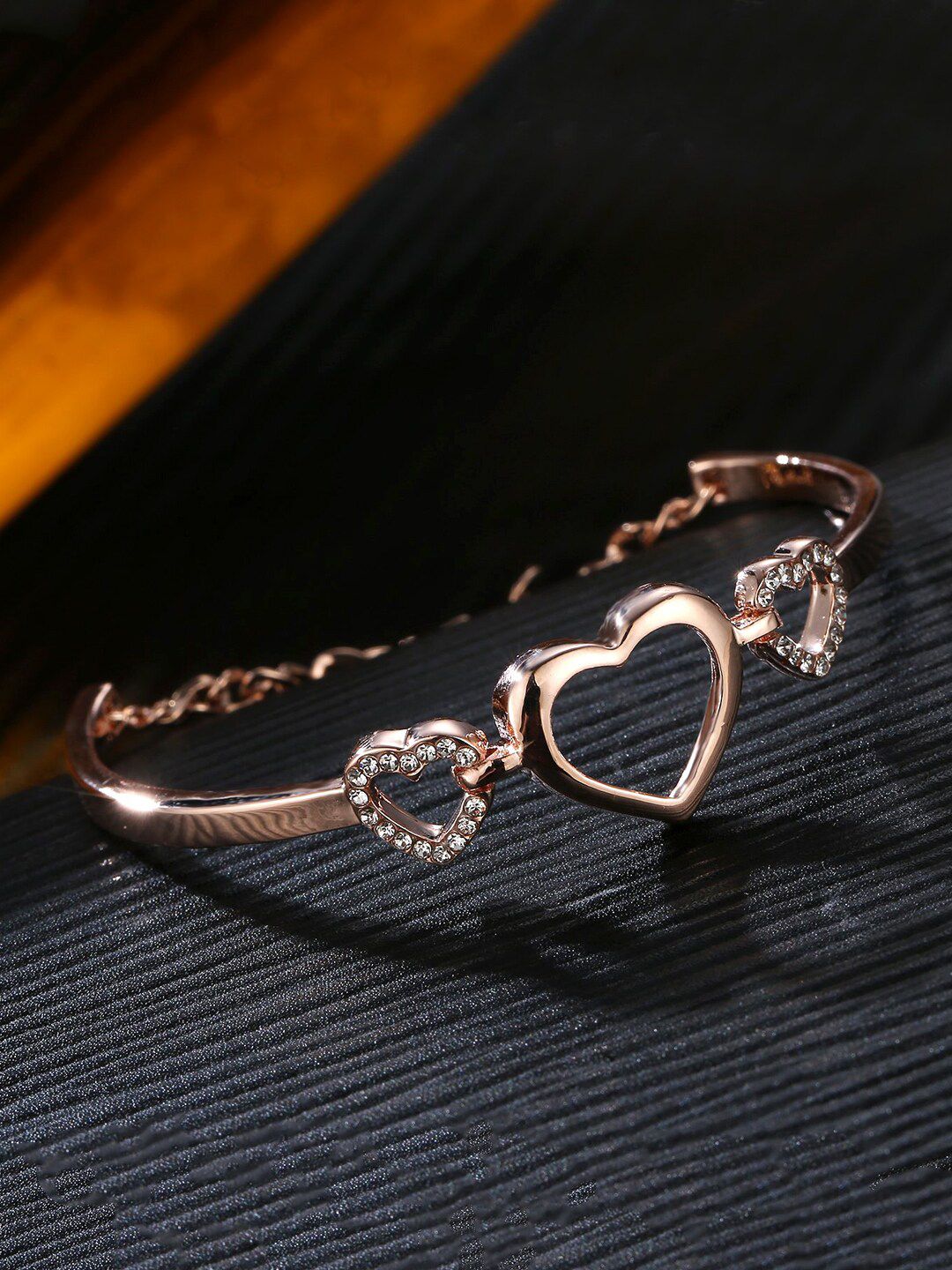 Yellow Chimes Women Rose Gold-Plated Cubic Zirconia Bangle-Style Bracelet Price in India