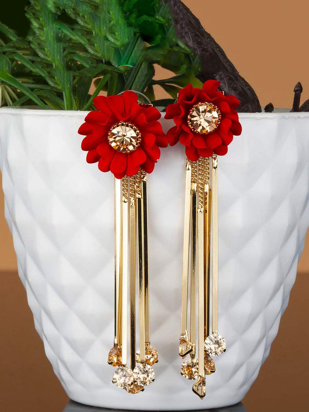 Yellow Chimes Red Contemporary Drop Earrings Price in India