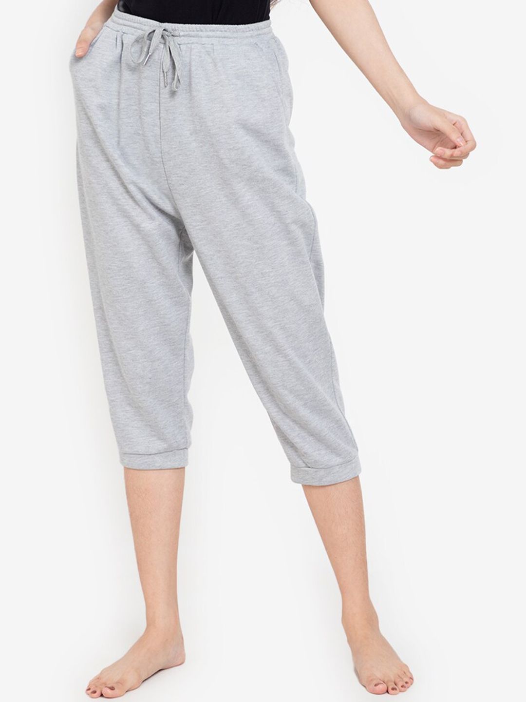 ZALORA BASICS Women Grey Solid Regular Fit Cropped Lounge Pants Price in India