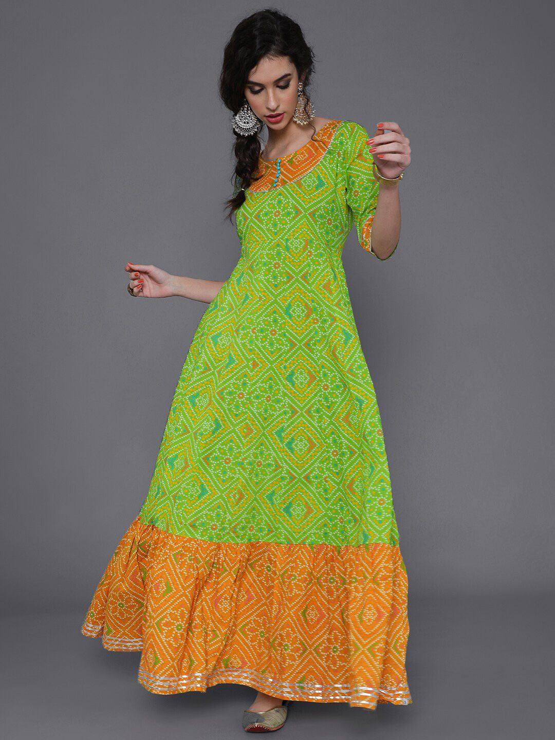 saubhagya Green Ethnic Motifs Maxi Dress Price in India