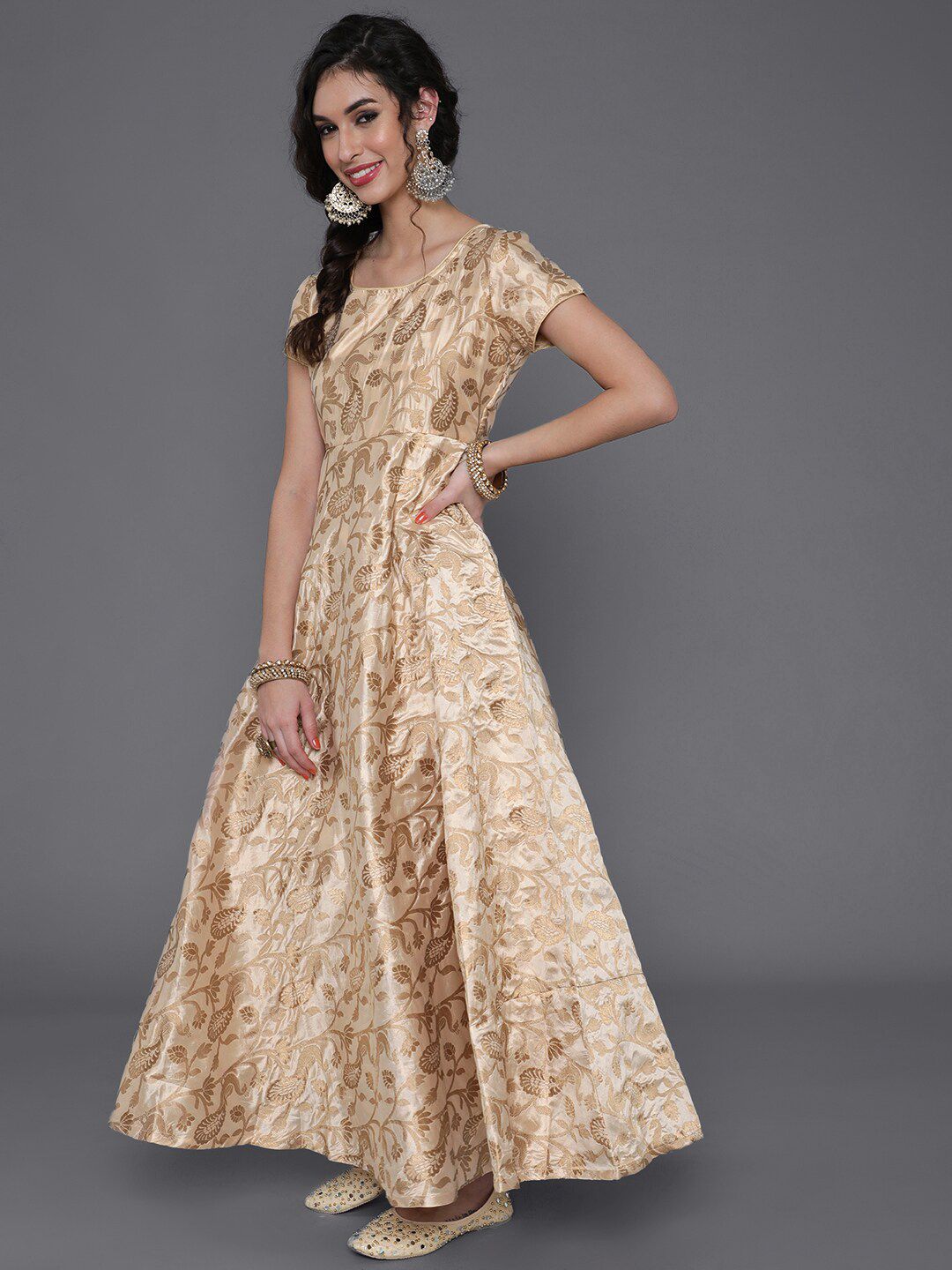 saubhagya Beige Ethnic Motifs Maxi Dress Price in India