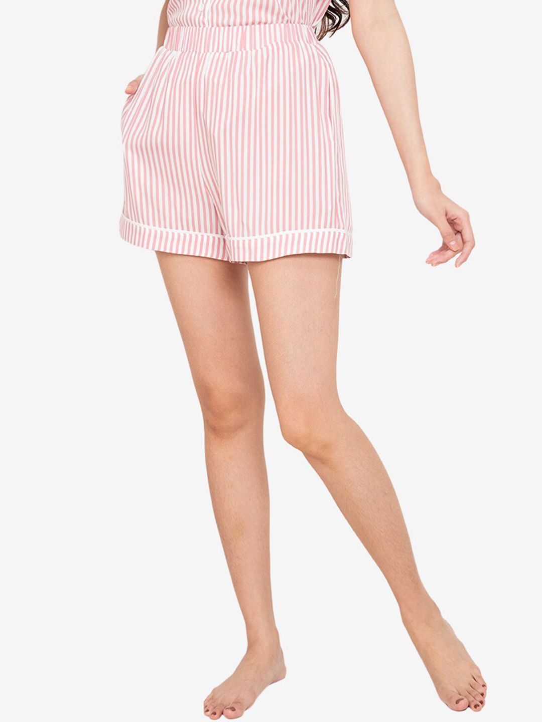 ZALORA BASICS Women Pink & White Striped Lounge Shorts Price in India