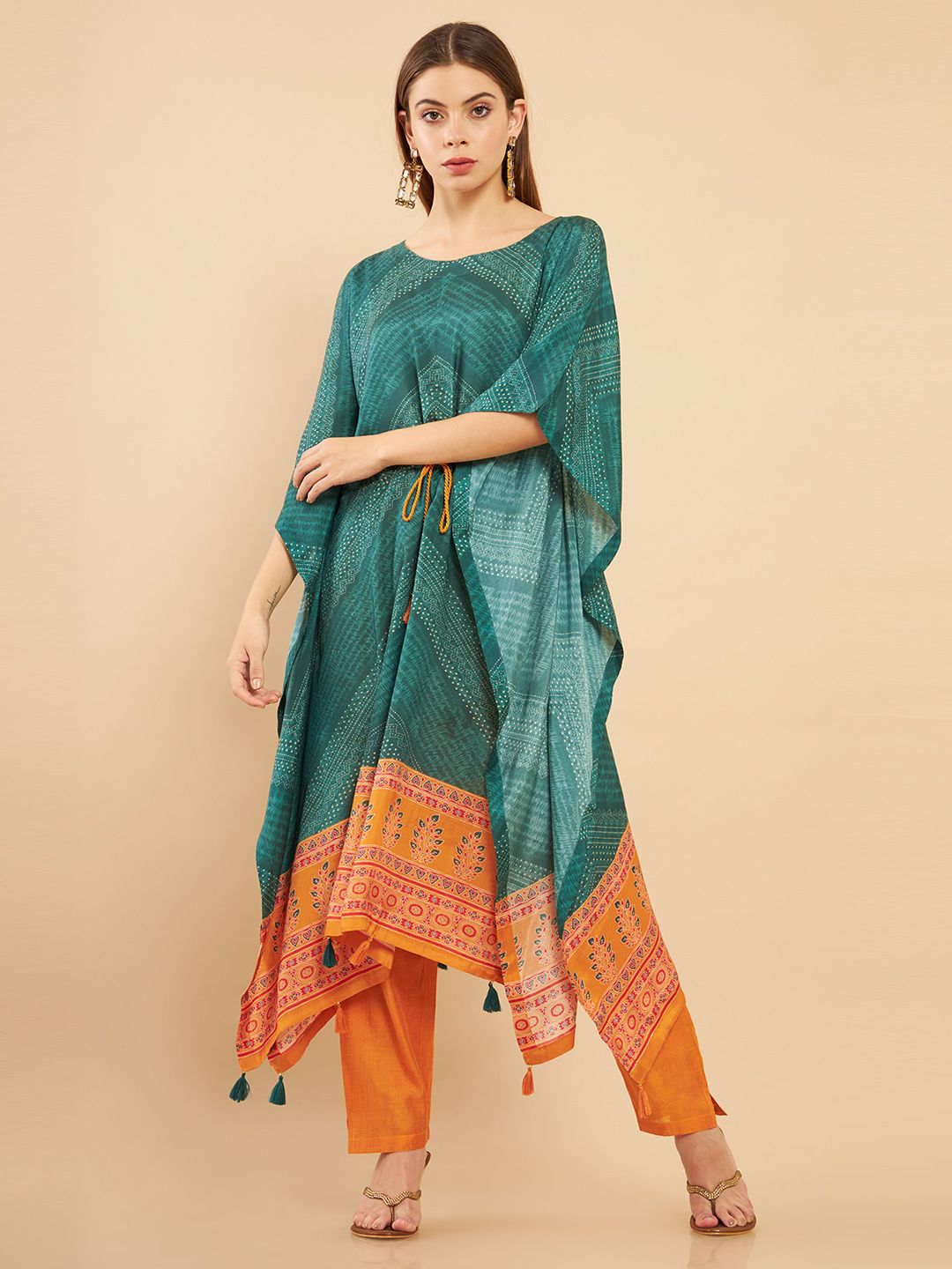 Soch Women Green Printed Muslin Kurta With Trousers Price in India