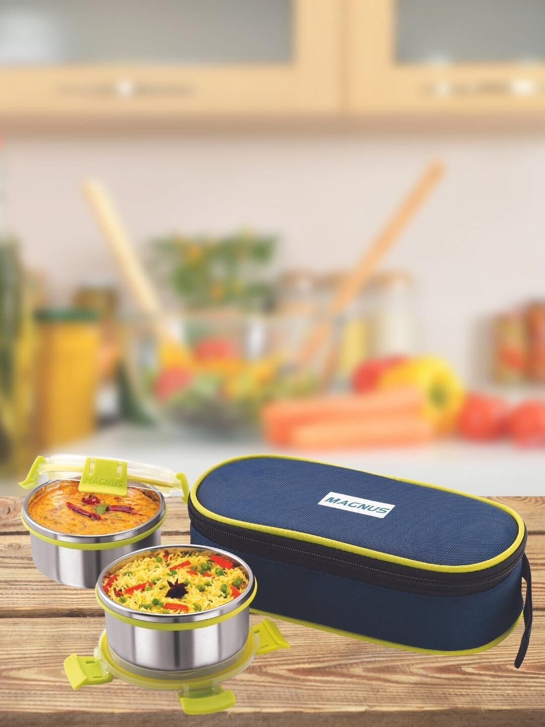 MAGNUS Set Of 2 Airtight & Leakproof Stainless Steel Lunch Boxes With Bag Price in India