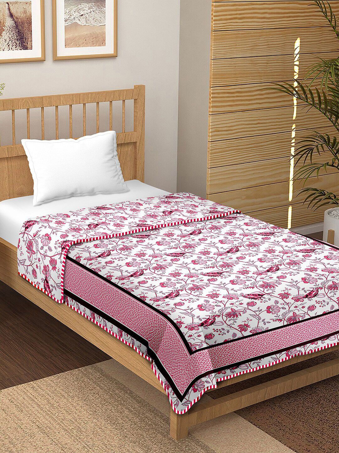 BELLA CASA Pink Printed AC Room 150 GSM Reversible Single Bed Dohar Price in India
