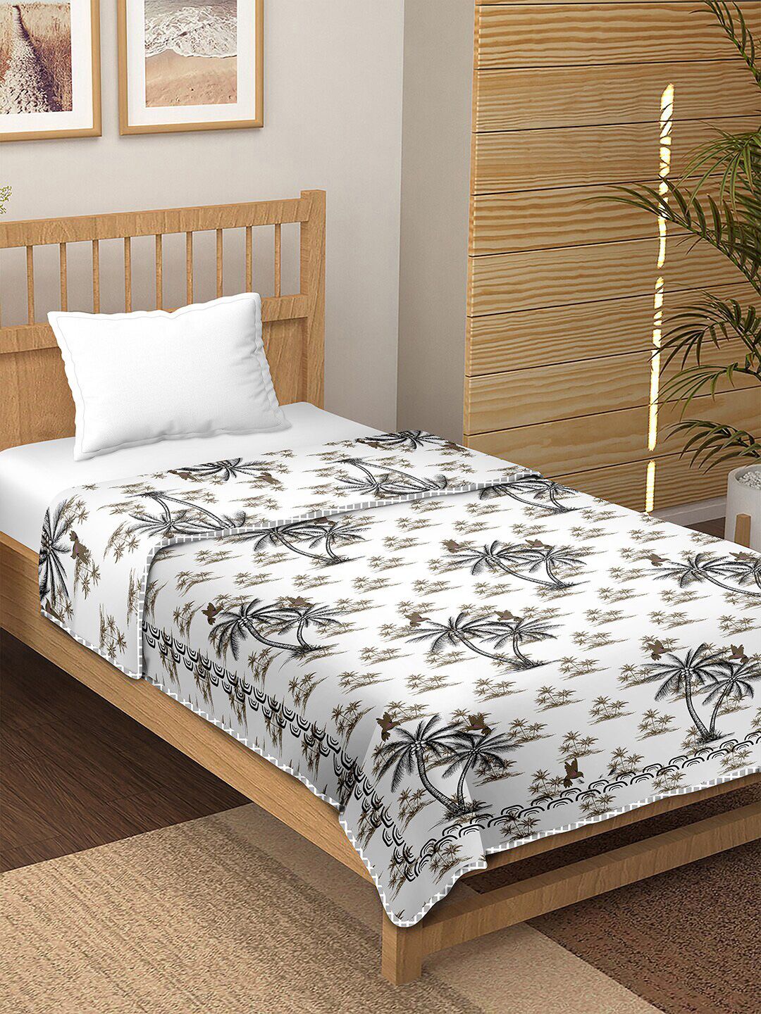 BELLA CASA Grey Printed AC Room 150 GSM Reversible Single Bed Dohar Price in India