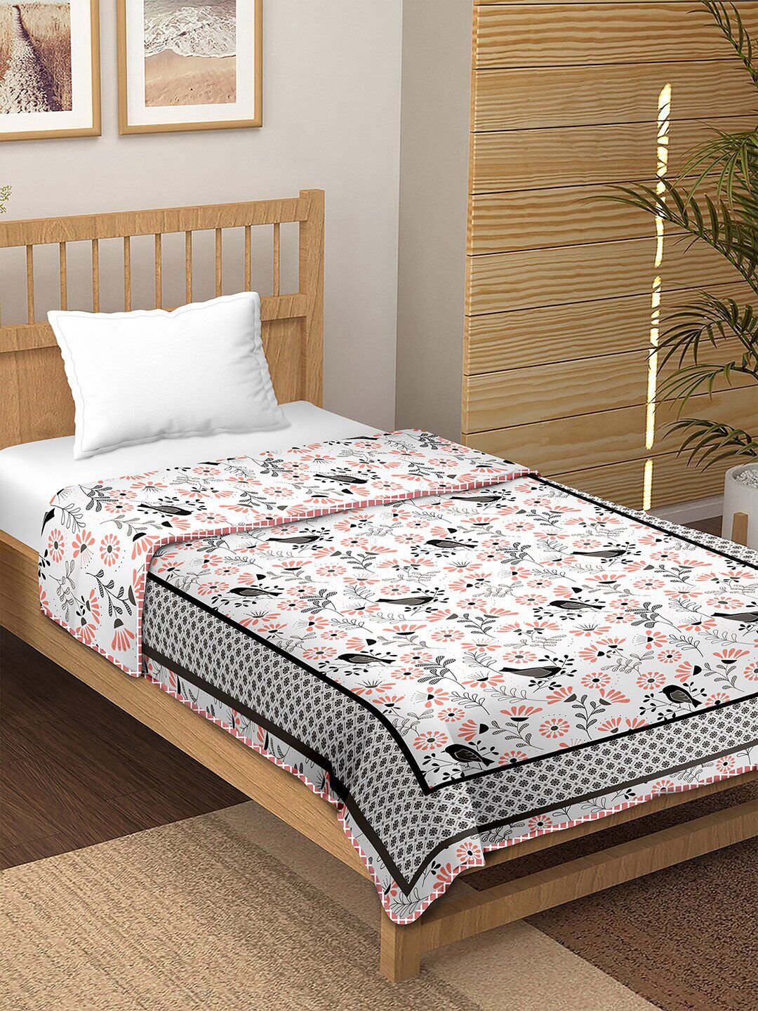 BELLA CASA Peach-Coloured Printed AC Room 150 GSM Reversible Single Bed Dohar Price in India