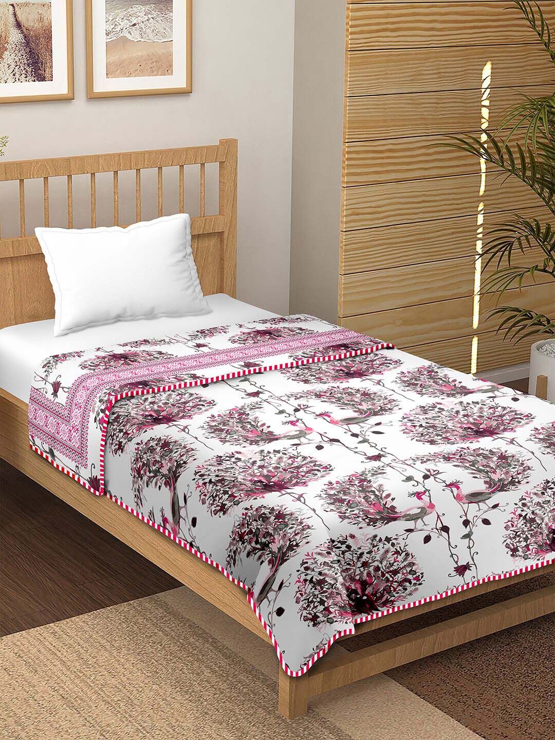BELLA CASA Pink & White Ethnic Motifs 150 GSM Single Bed Dohar Price in India