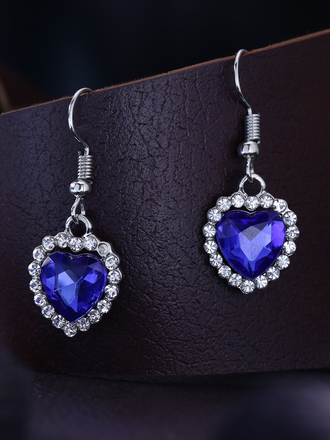 Yellow Chimes Blue Heart Shaped Drop Earrings Price in India