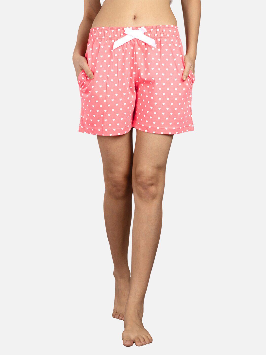 Nite Flite Women Pink & White Printed Cotton Lounge Shorts Price in India