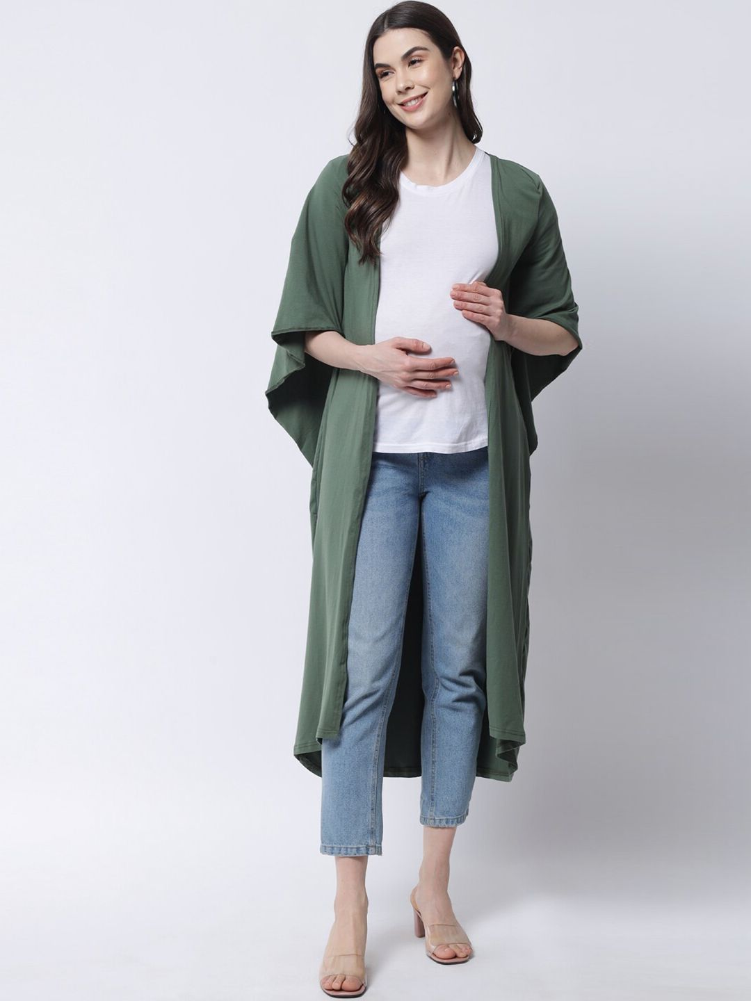 The Vanca Women Green Maternity Longline Shrug Price in India