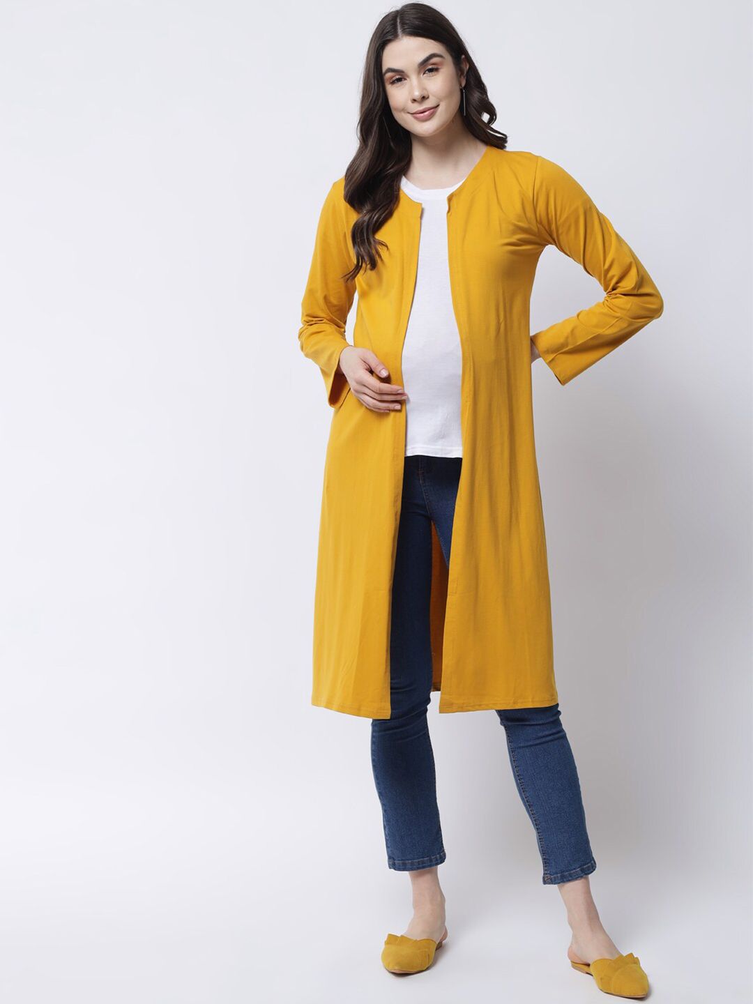 The Vanca Women Maternity Yellow Longline Shrug Price in India