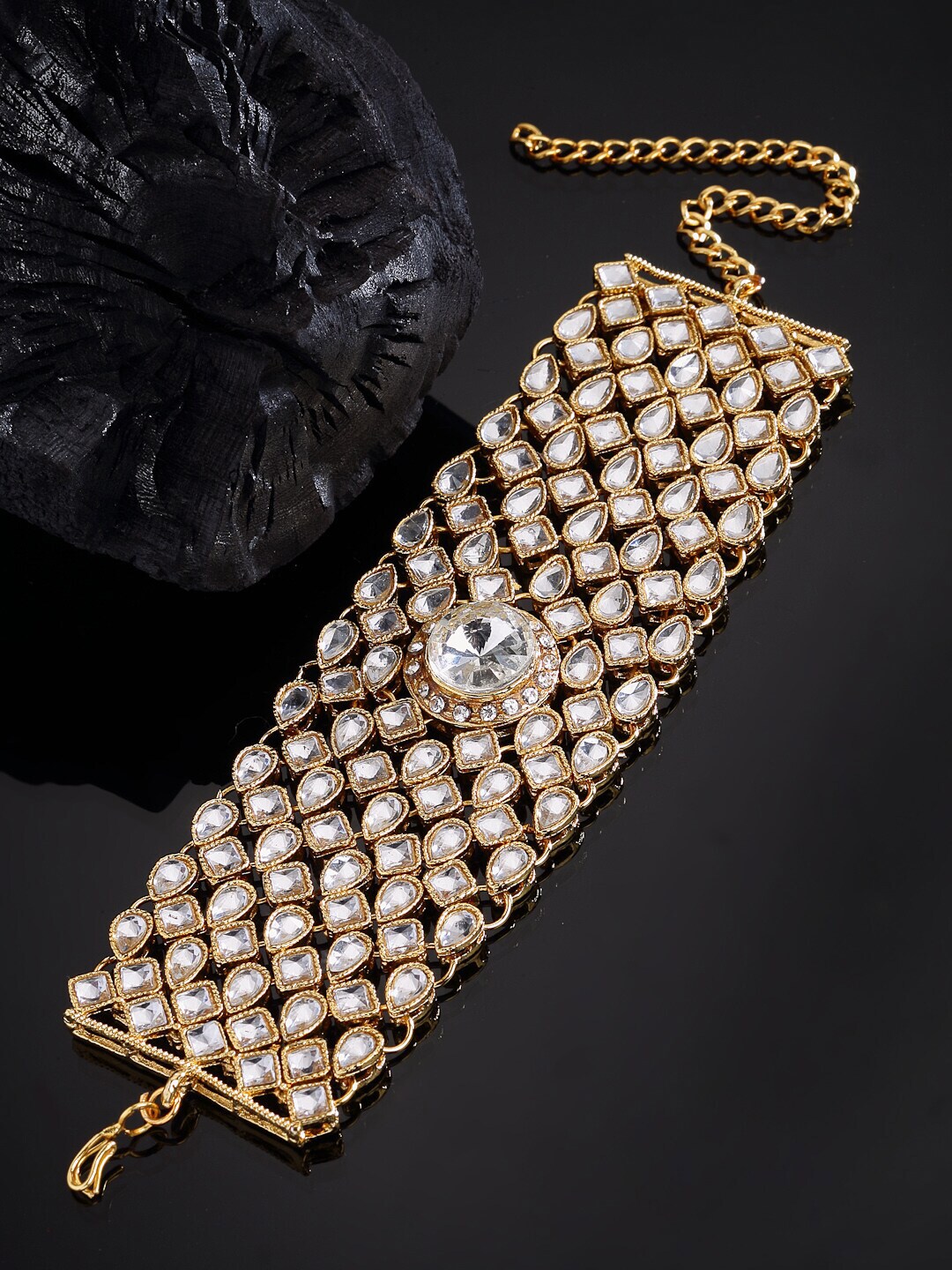 NEUDIS Women Gold-Toned & White Oxidised Wraparound Bracelet Price in India