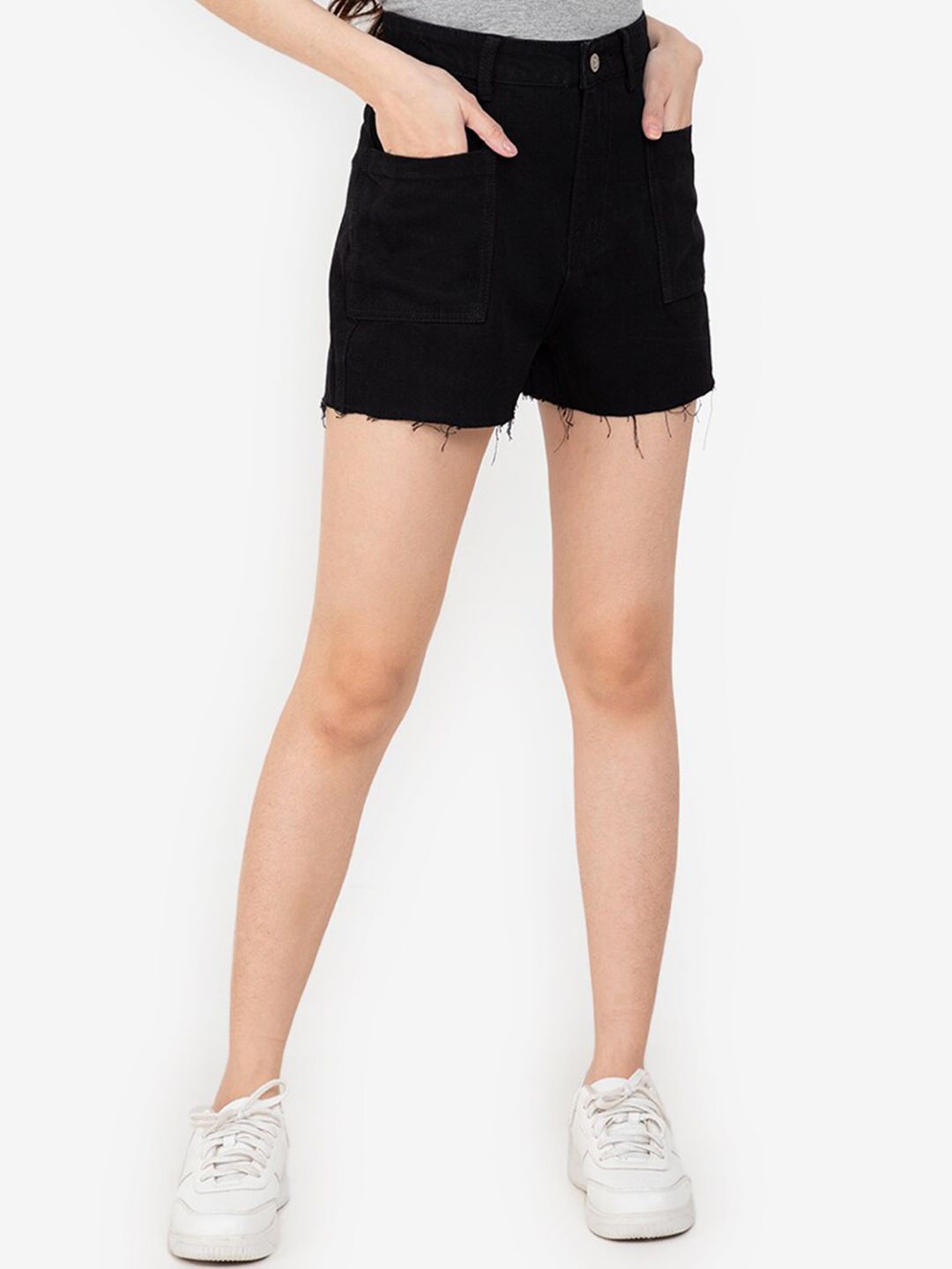 ZALORA BASICS Women Black High-Rise Denim Shorts