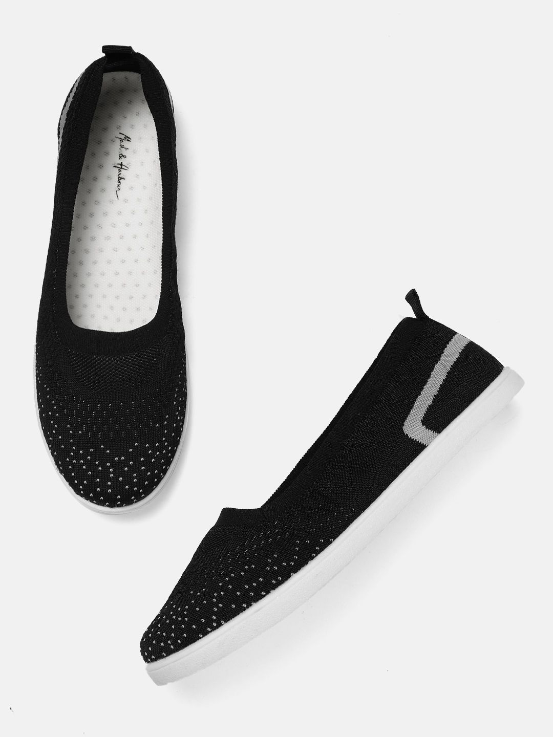 Mast & Harbour Women Black & Grey Woven Design Slip-On Sneakers Price in India