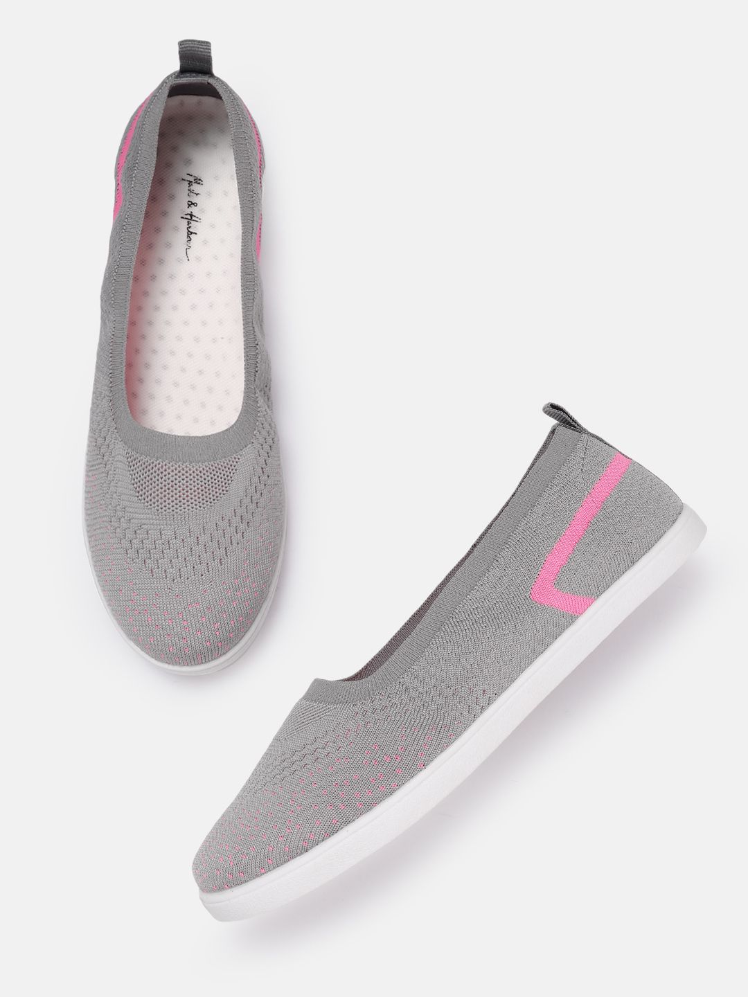 Mast & Harbour Women Grey & Pink Woven Design Slip-On Sneakers Price in India