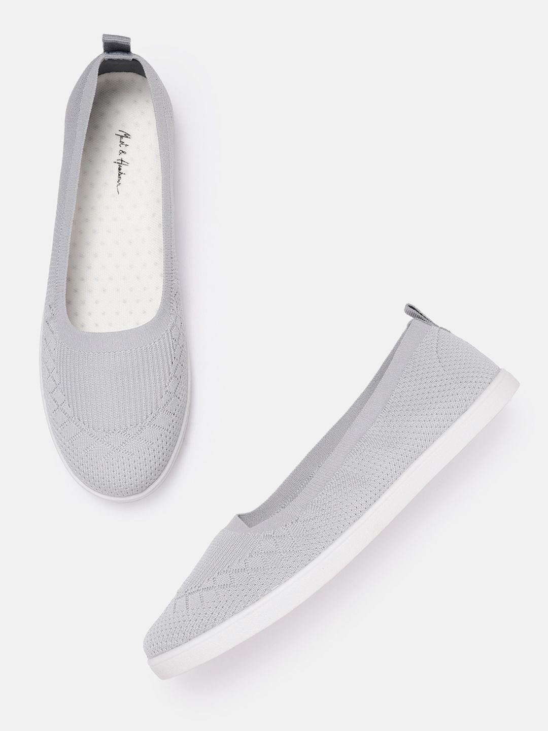 Mast & Harbour Women Grey Woven Design Slip-On Sneakers Price in India