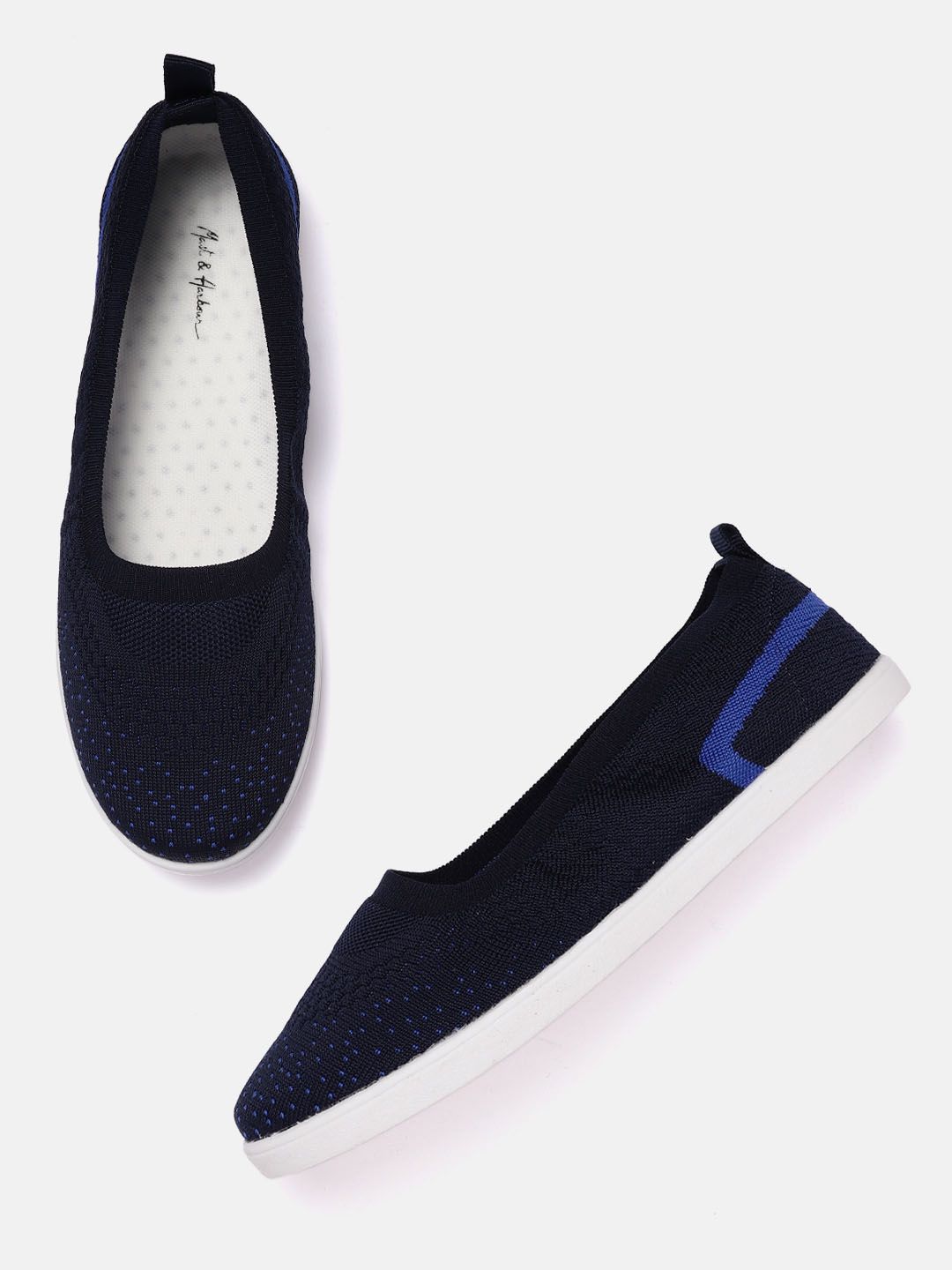 Mast & Harbour Women Navy Blue Woven Design Slip-On Sneakers Price in India