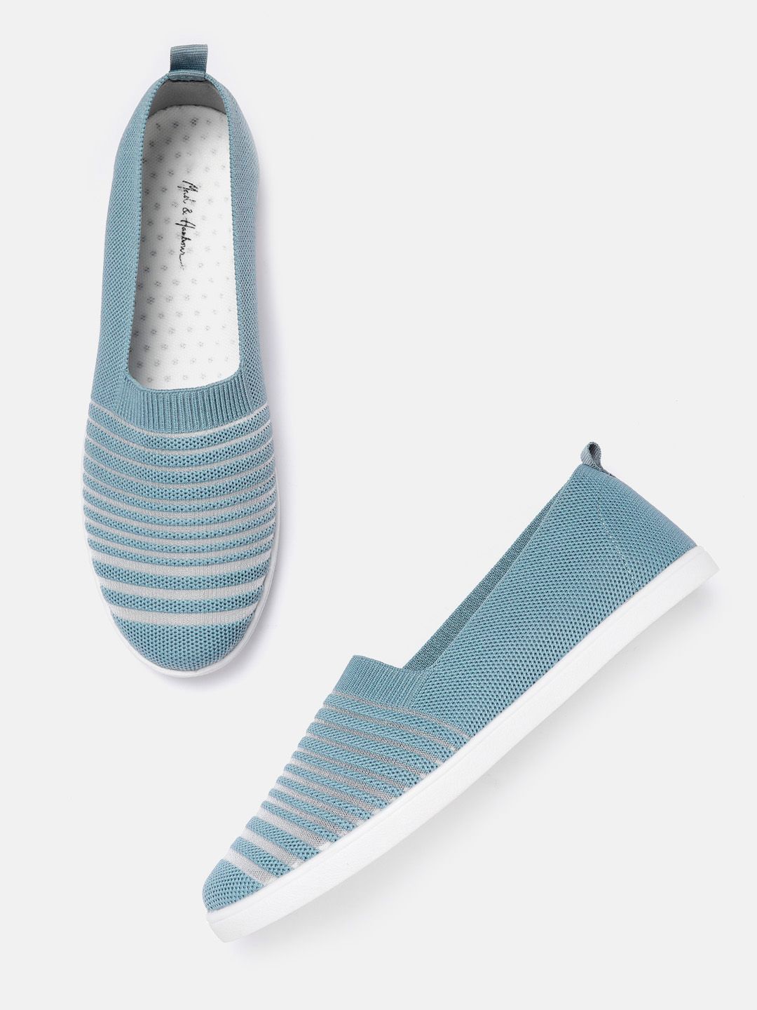 Mast & Harbour Women Blue Woven Design Striped Slip-On Sneakers Price in India
