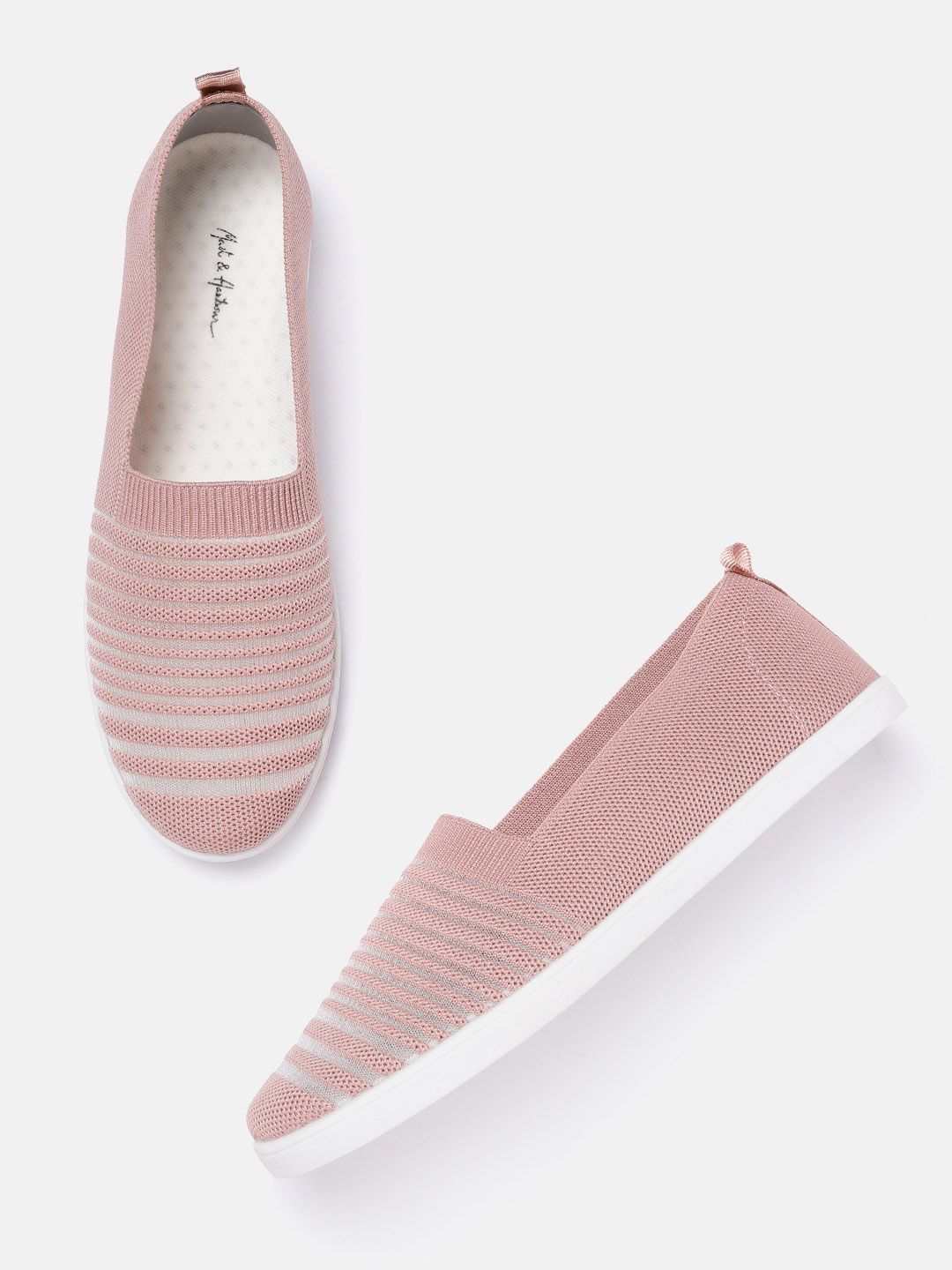 Mast & Harbour Women Dusty Pink Woven Design Striped Slip-On Sneakers Price in India