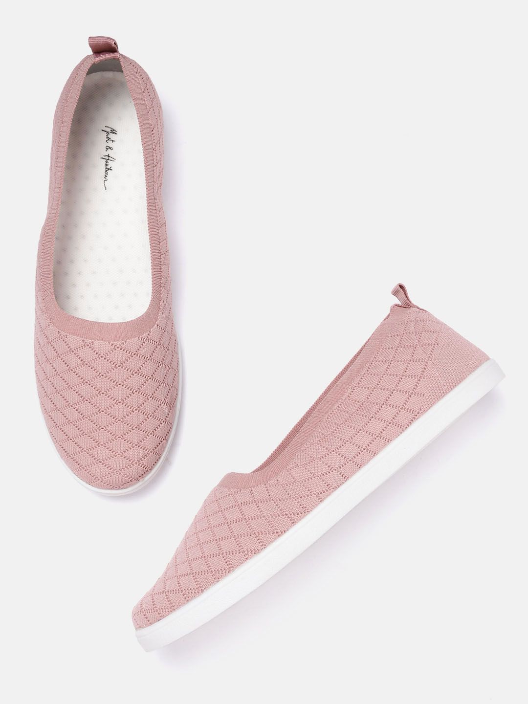 Mast & Harbour Women Pink Woven Design Slip-On Sneakers Price in India