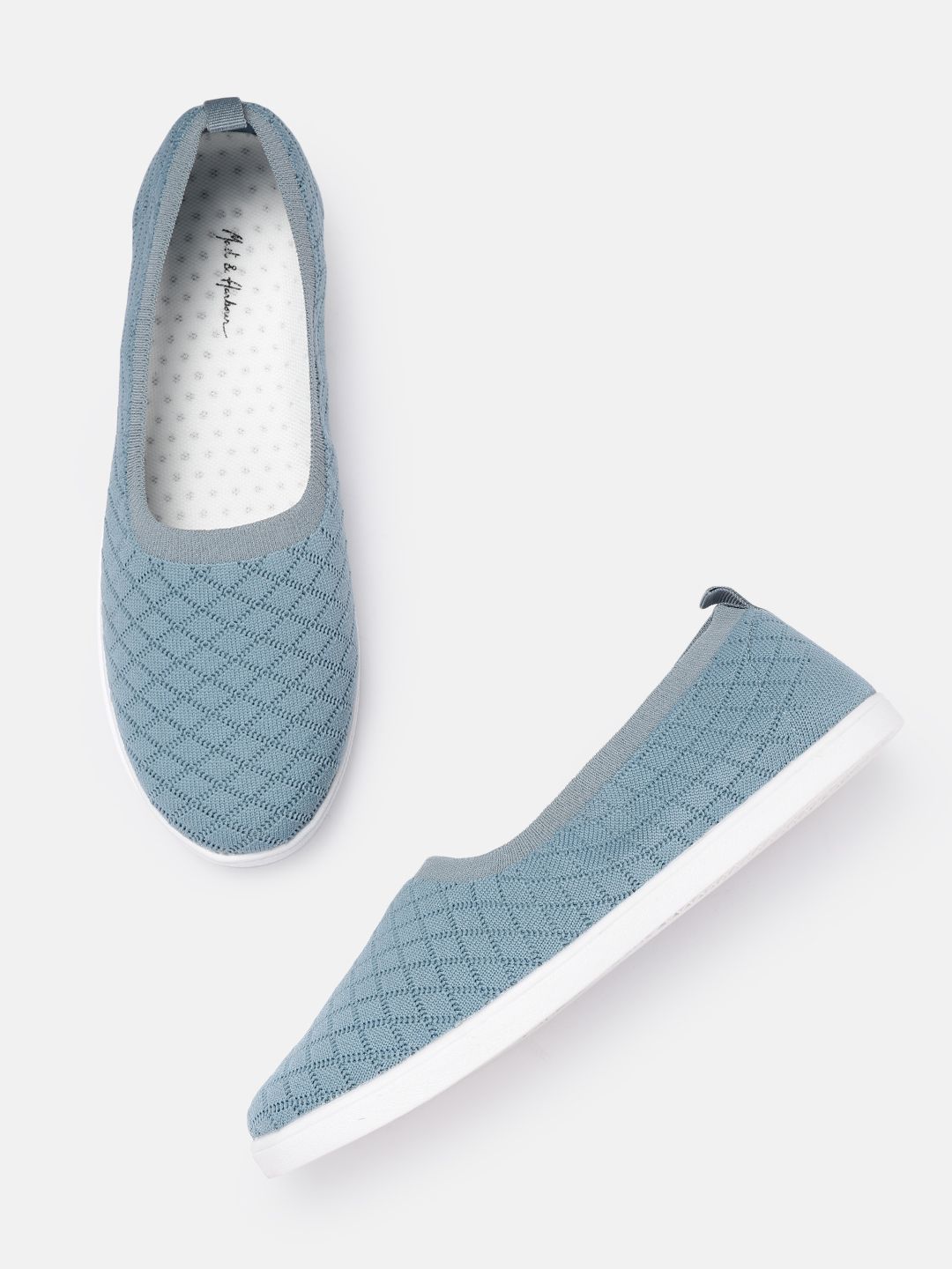 Mast & Harbour Women Blue Woven Design Slip-On Sneakers Price in India
