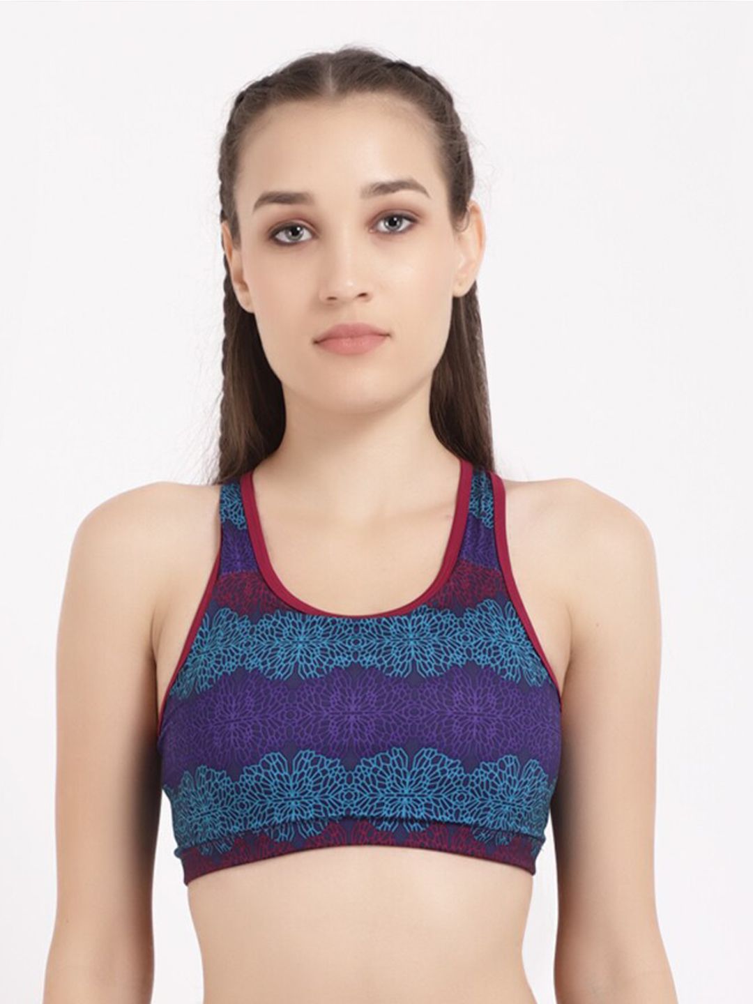 STUDIOACTIV Blue & Purple Abstract Sports Bra Price in India