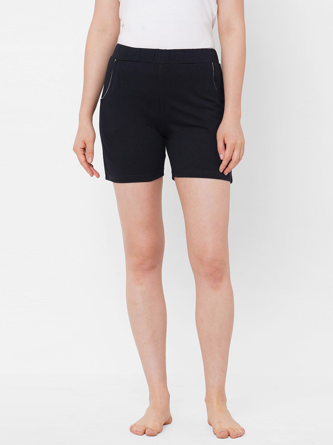 Sweet Dreams Women Navy Blue Solid Mid Rise Cotton Lounge Shorts Price in India