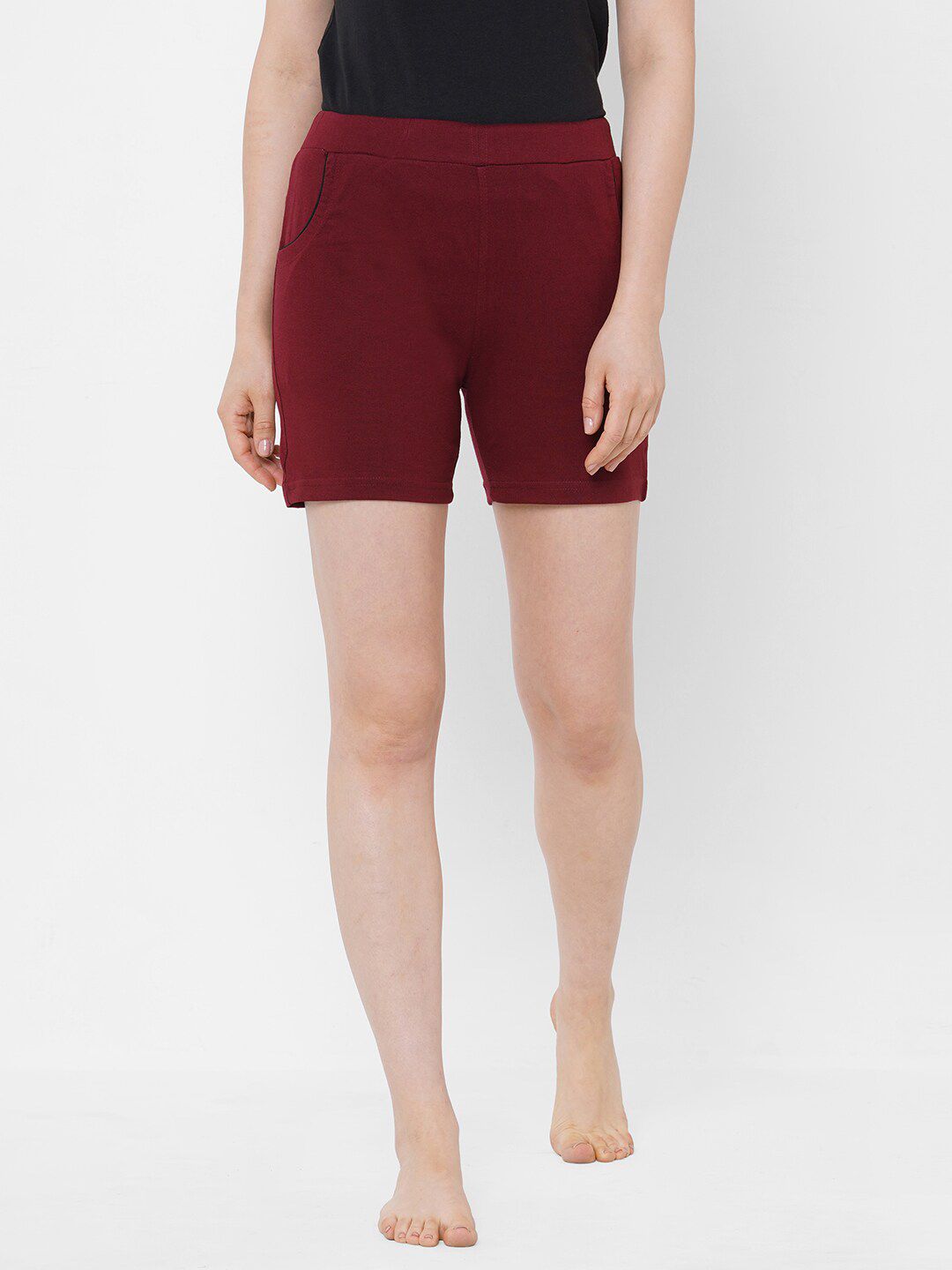 Sweet Dreams Women Maroon Cotton Lounge Shorts Price in India