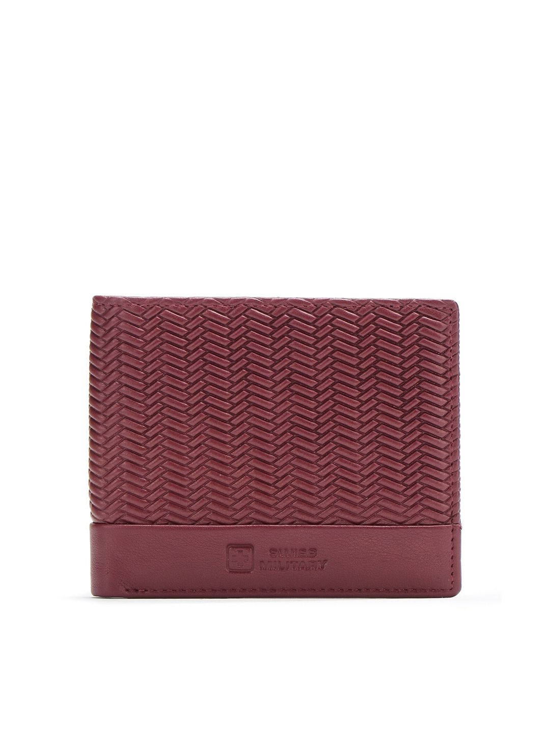 SWISS MILITARY Maroon Textured Leather Two Fold Wallet Price in India