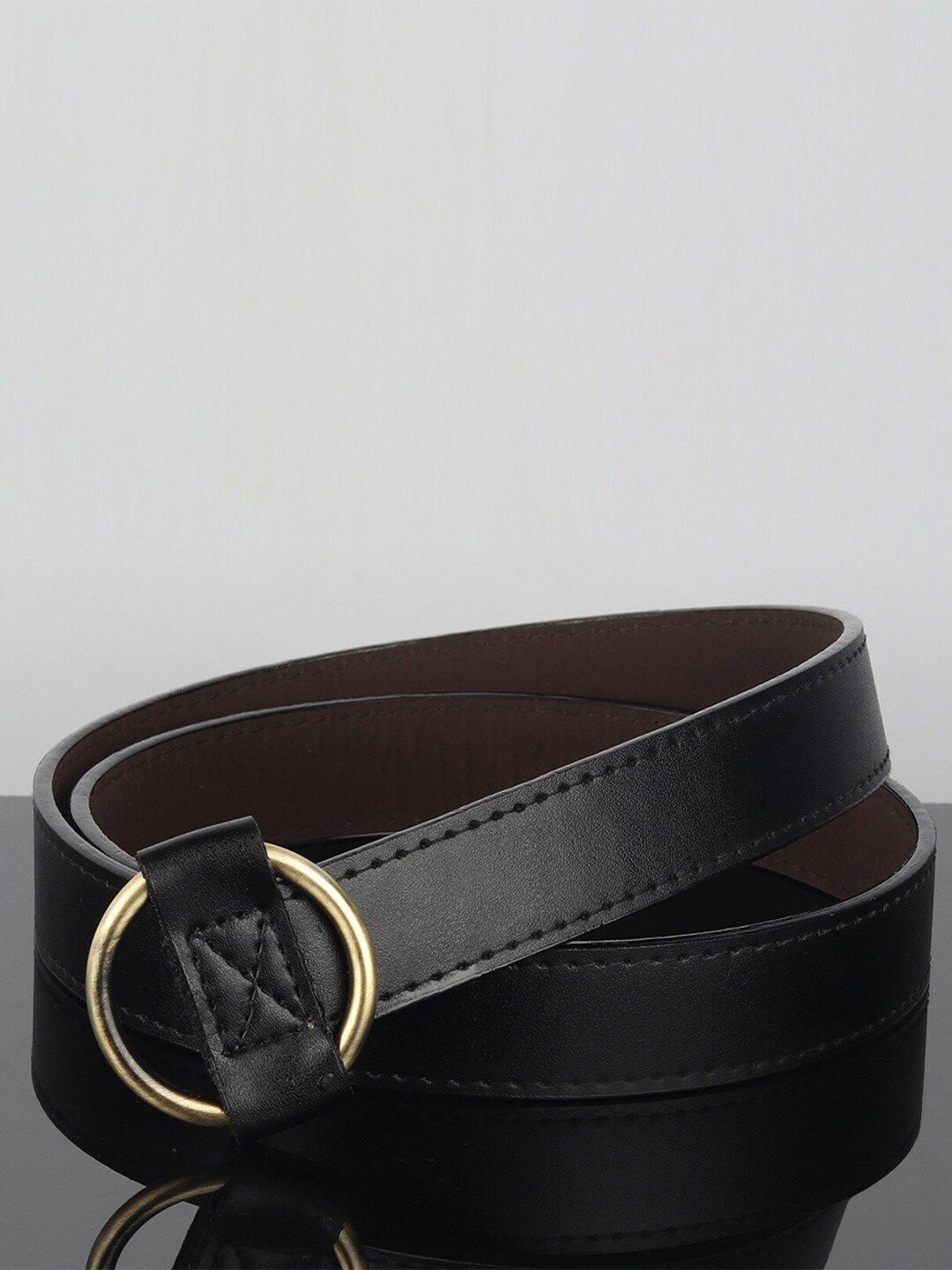 WINSOME DEAL Women Gold & Black Solid Synthetic Belt Price in India