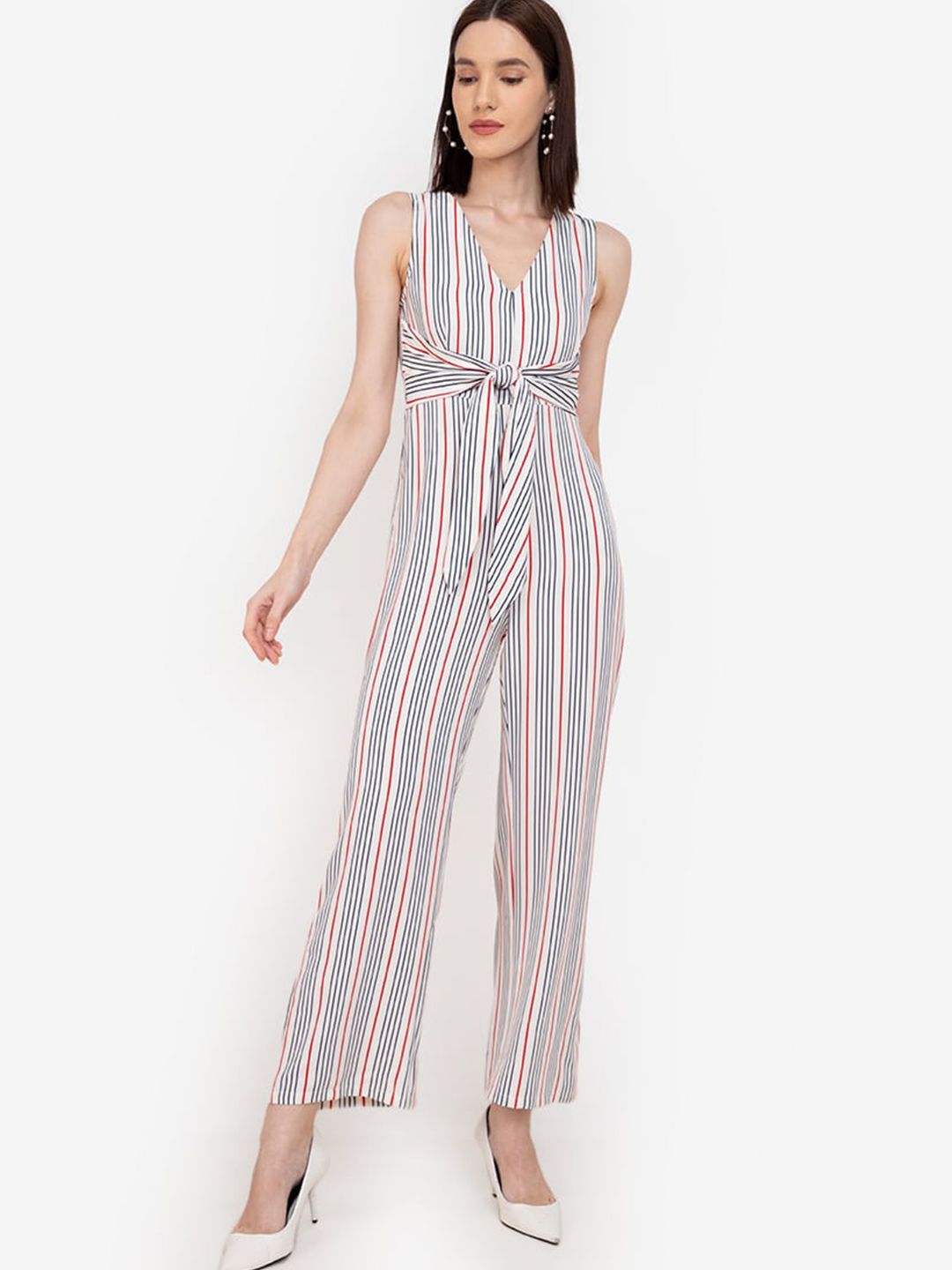 ZALORA WORK Off White & Red Striped Basic Jumpsuit Price in India