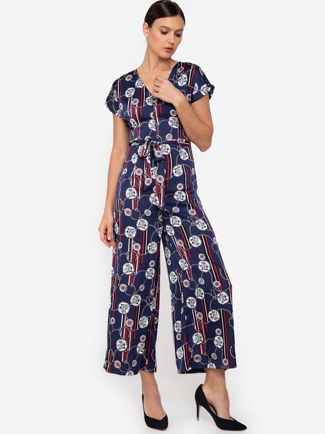 ZALORA WORK Blue & Red Printed Basic Jumpsuit Price in India