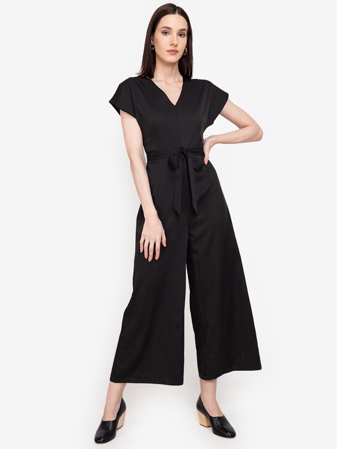 ZALORA WORK Black Solid Culotte Jumpsuit Price in India