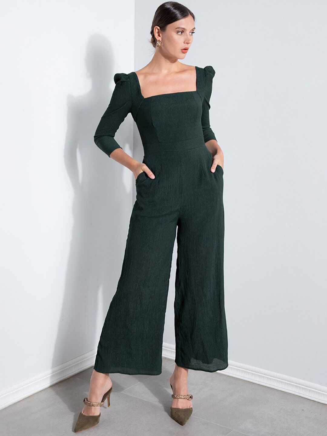 ZALORA OCCASION Women Green Textured Culotte Jumpsuit Price in India