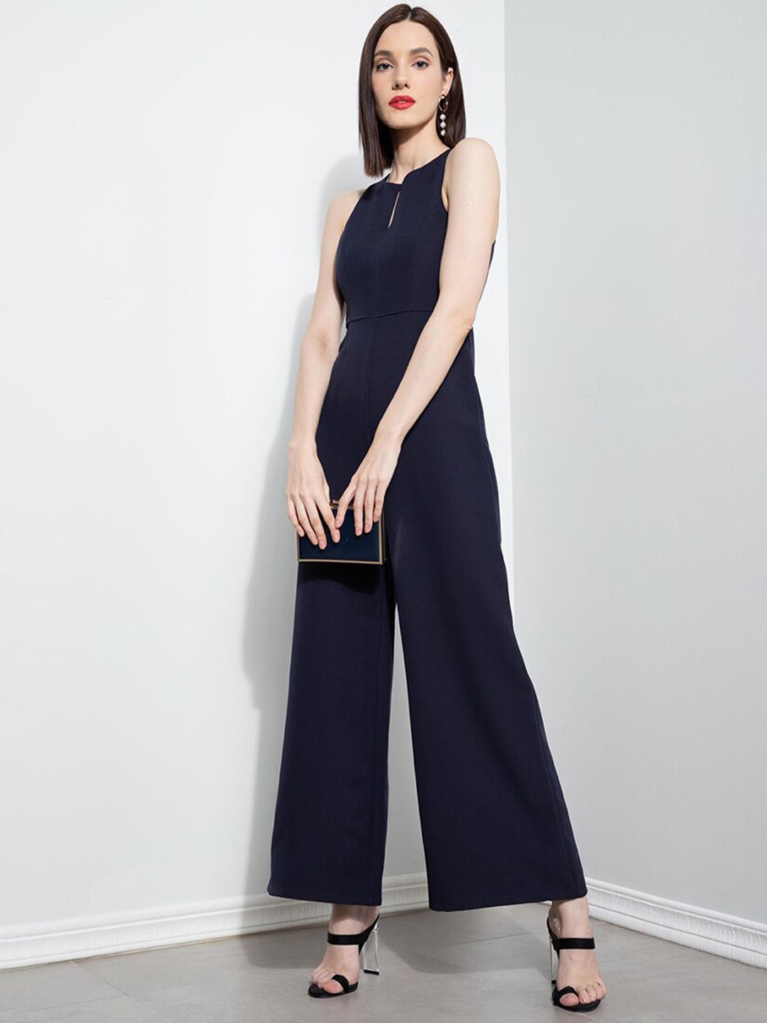 ZALORA OCCASION Navy Blue Solid Basic Jumpsuit Price in India