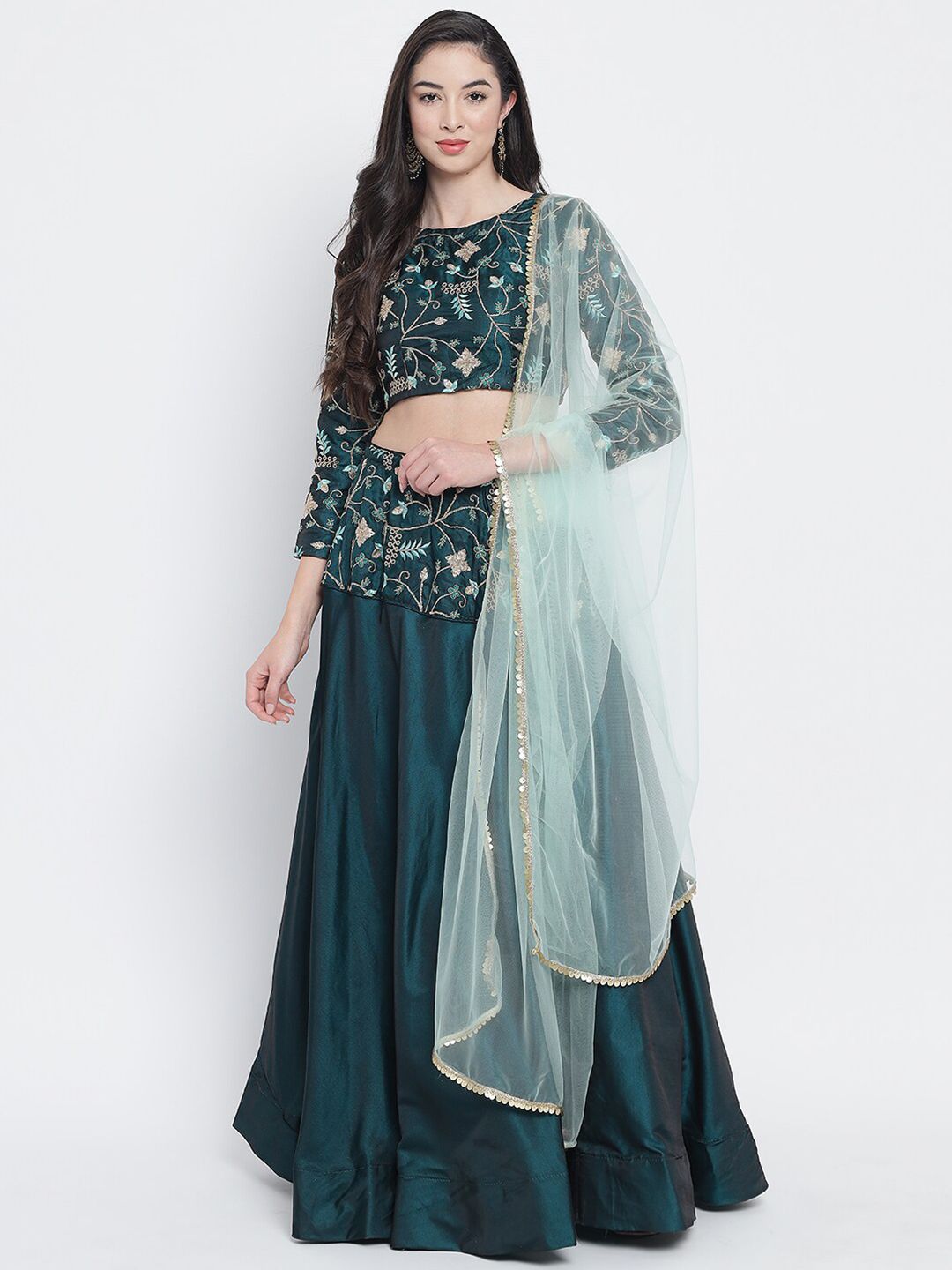 Mitera Green & Gold Embroidered Ready to Wear Lehenga & Unstitched Choli With Dupatta Price in India