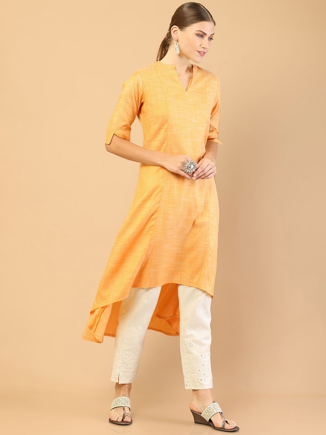 Soch Women Yellow High-Low Rayon Kurta Price in India