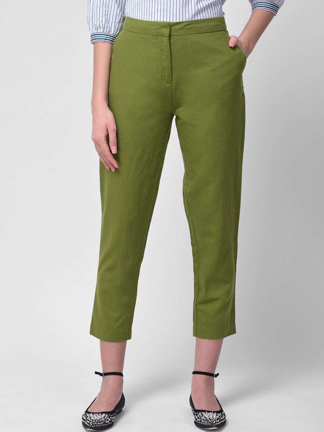 Woodland Women Green Tapered Fit Chinos Trousers Price in India